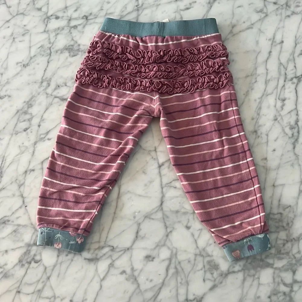 RuffleButts Jogger Pants Striped Floral Sz 18/24 Mo